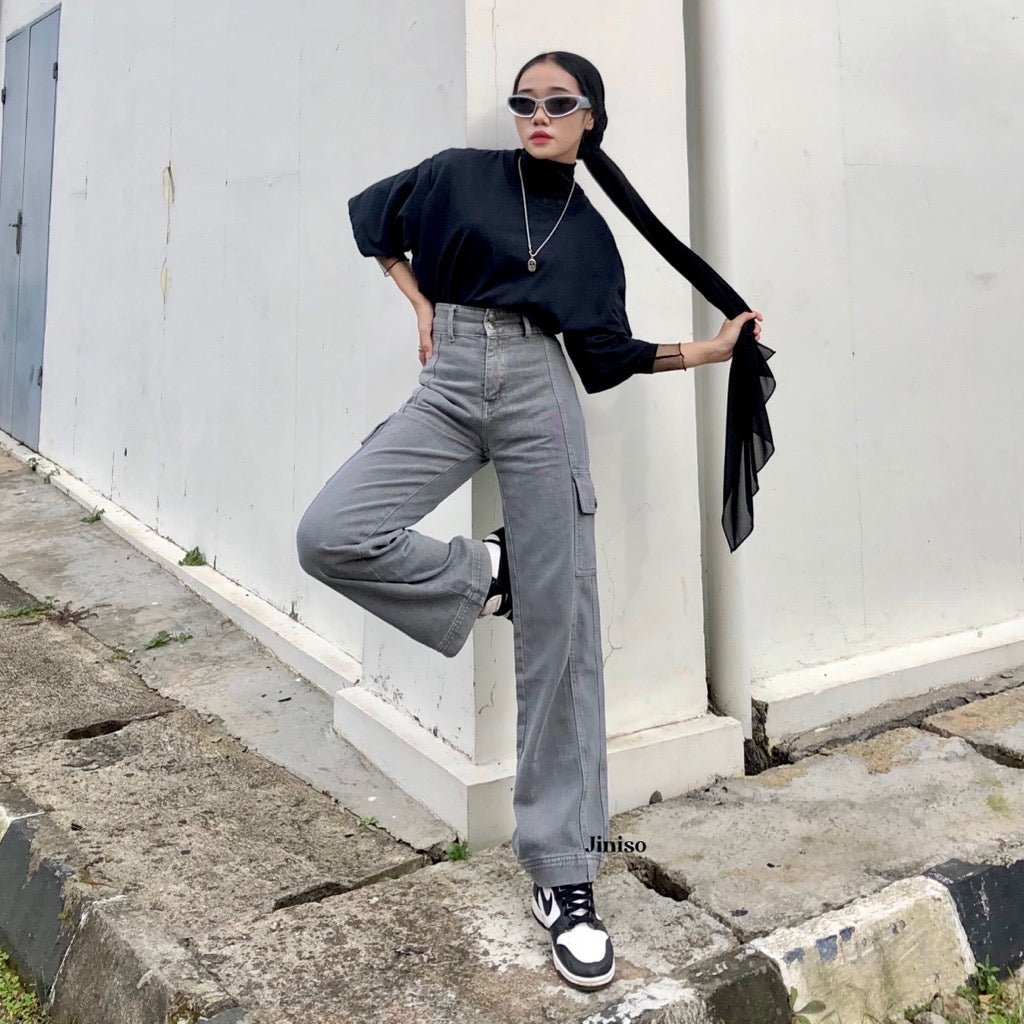 JINISO - Highwaist Cargo Loose Jeans 408 HANDS UP