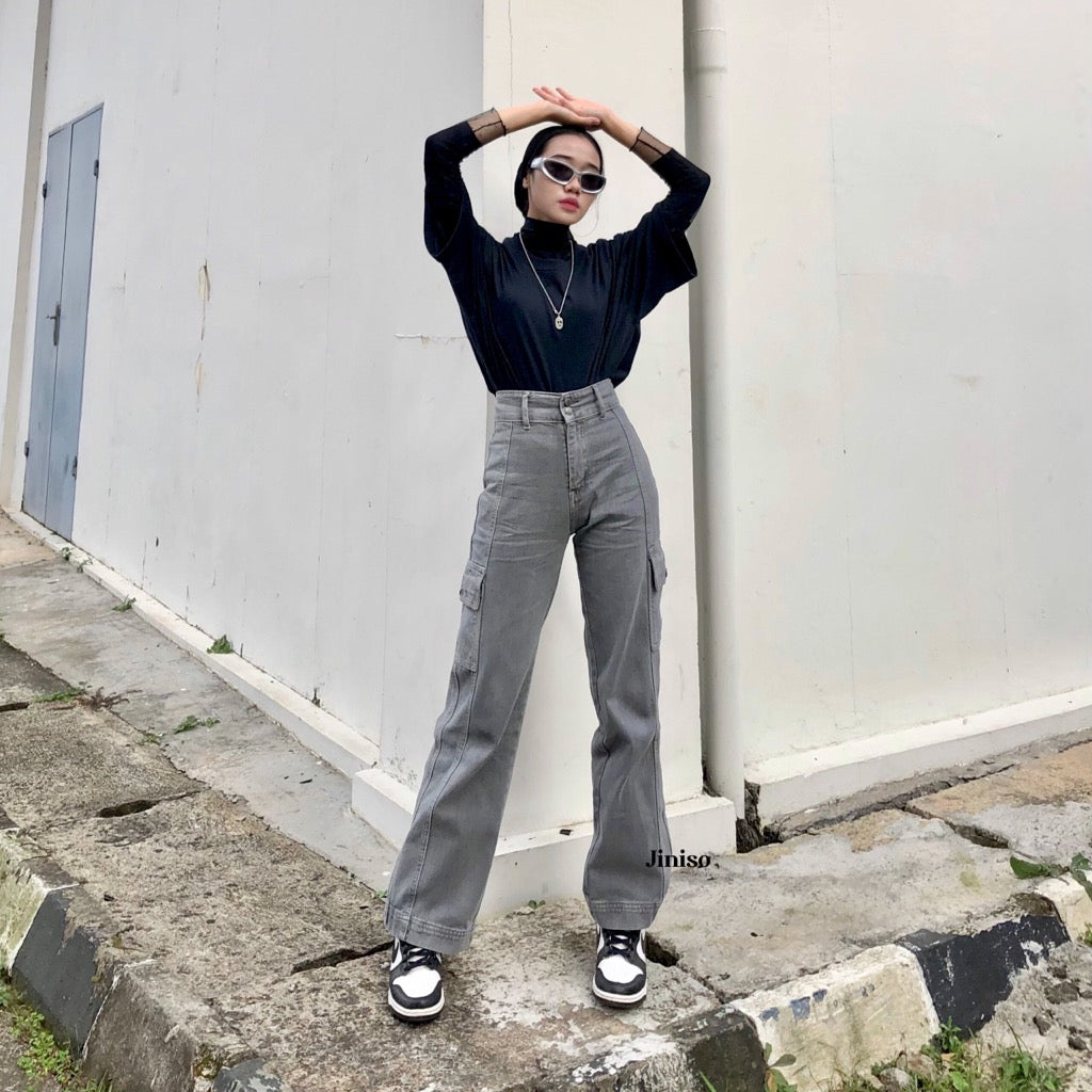 JINISO - Highwaist Cargo Loose Jeans 408 HANDS UP