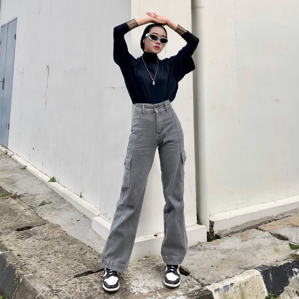 JINISO - Highwaist Cargo Loose Jeans 408 HANDS UP