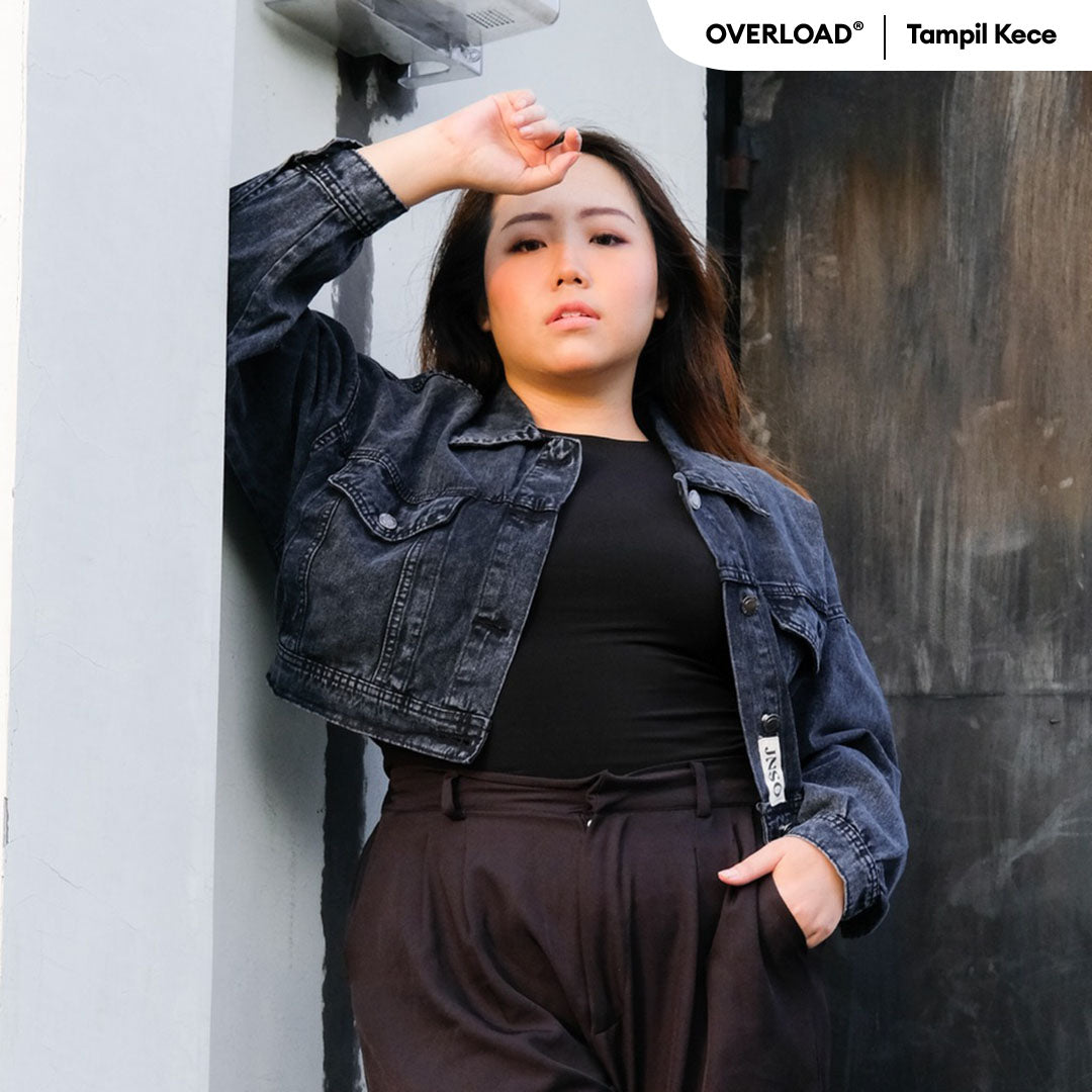 JINISO Big Size Jaket Crop Jeans Oversize Urban Black Acid