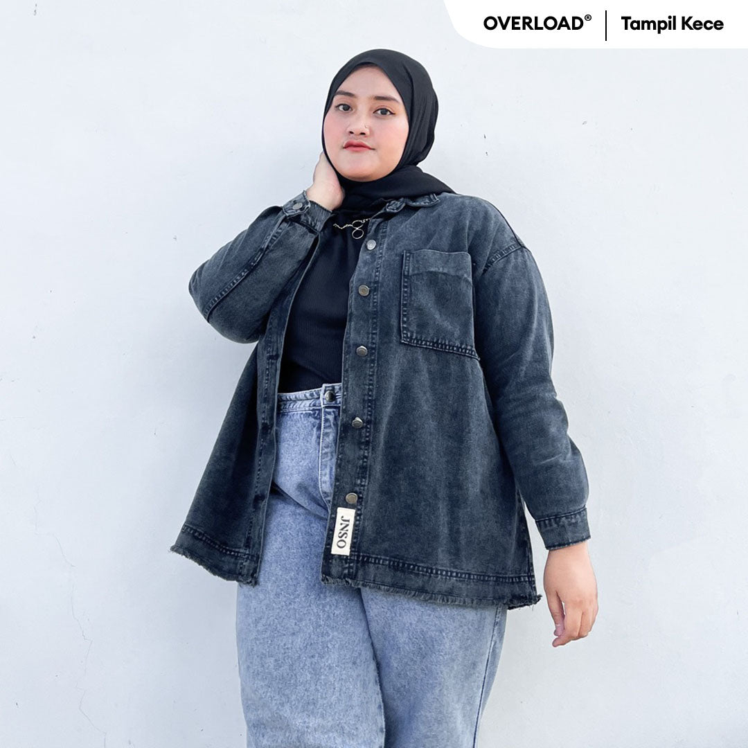JINISO Big Size Jaket Jeans Oversize Basic Pocket Black Acid