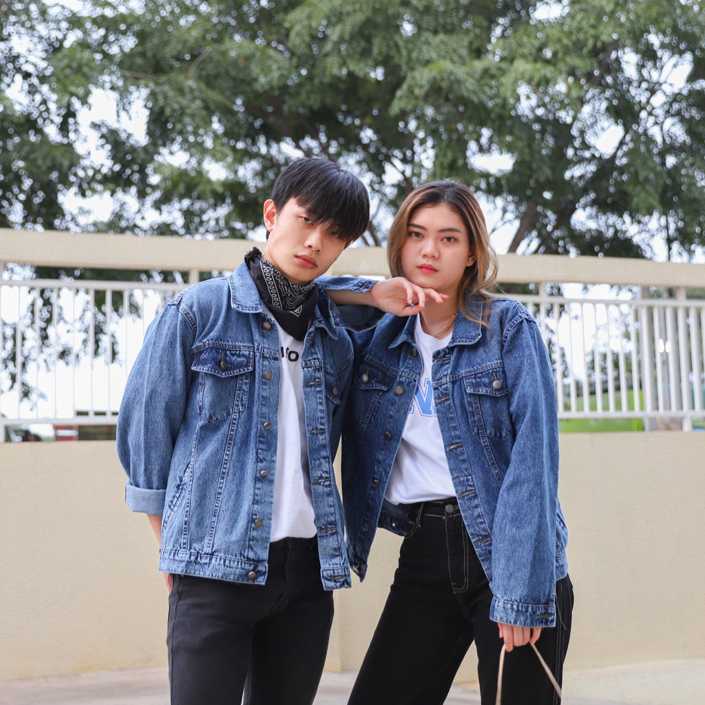JINISO Jaket Jeans Oversize Vintage Blue Acid