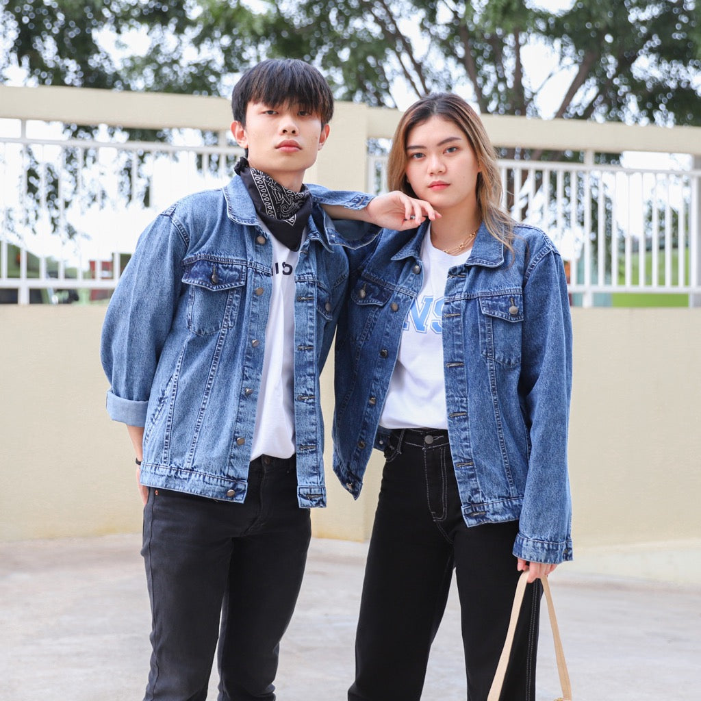 JINISO Jaket Jeans Oversize Vintage Blue Acid
