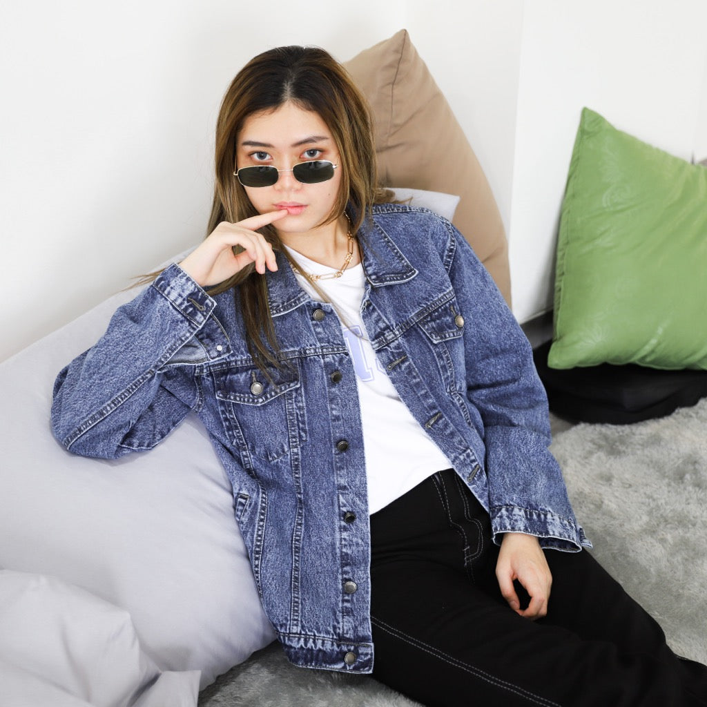JINISO Jaket Jeans Oversize Vintage Blue Acid