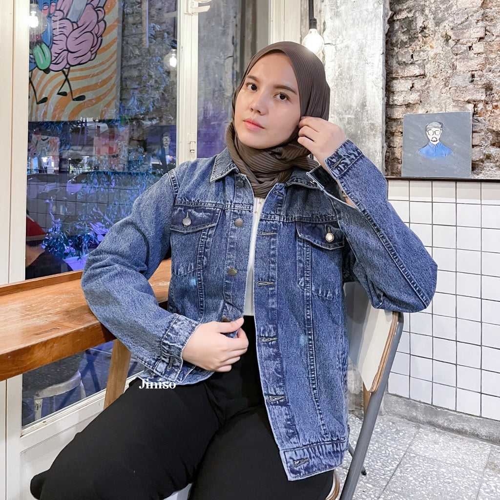 JINISO Jaket Jeans Oversize Vintage Blue Acid