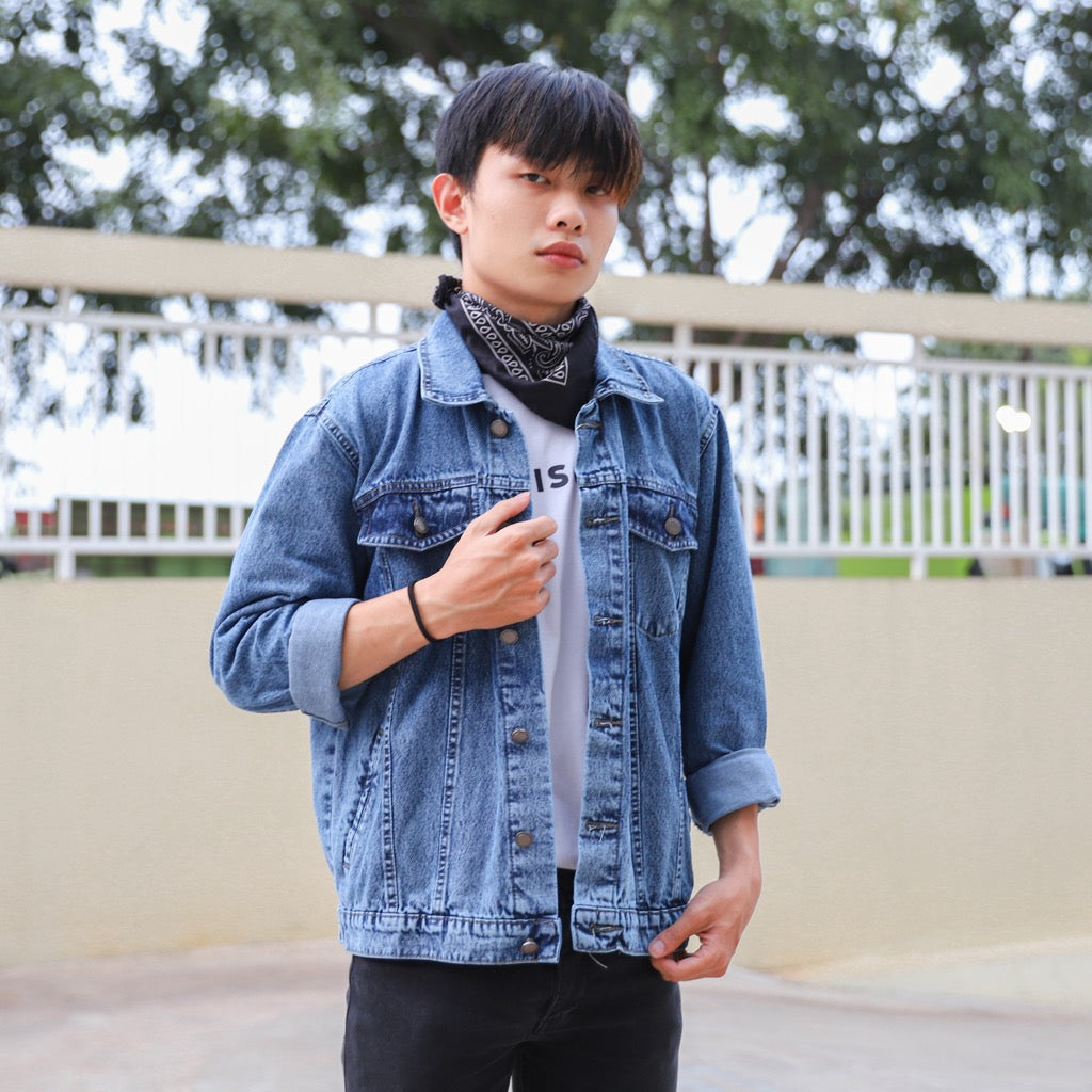 JINISO Jaket Jeans Oversize Vintage Blue Acid