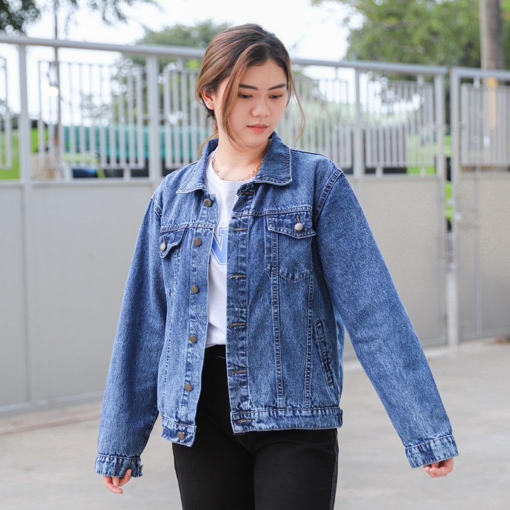 JINISO Jaket Jeans Oversize Vintage Blue Acid