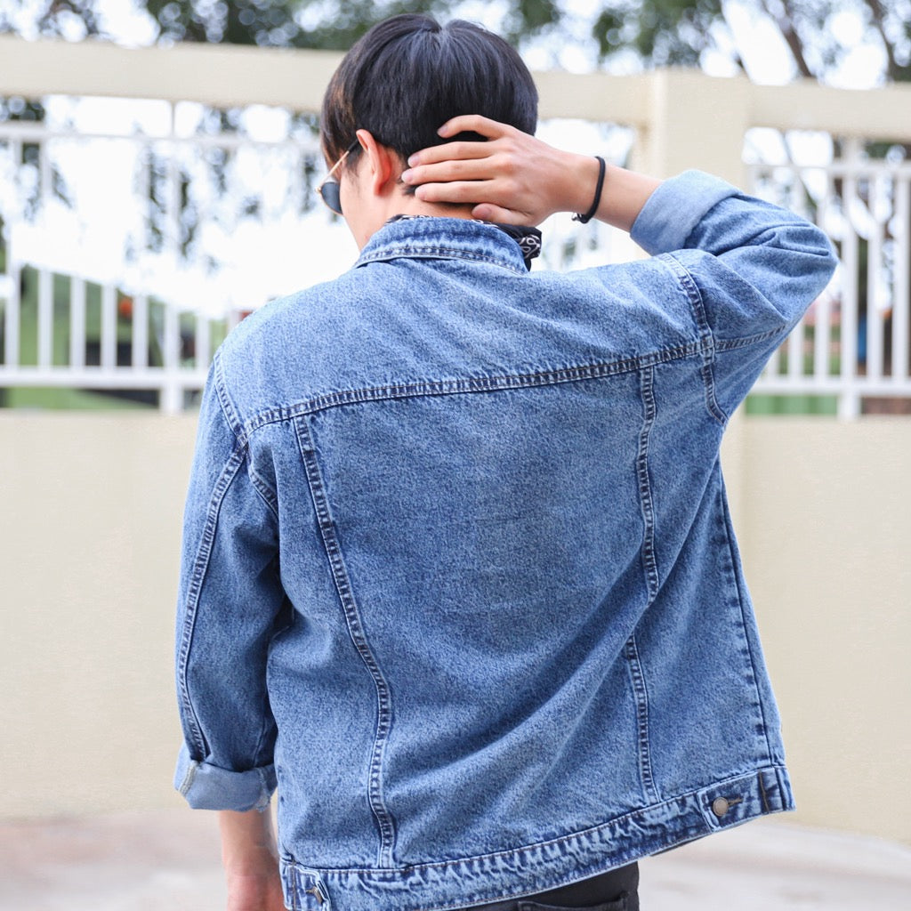 JINISO Jaket Jeans Oversize Vintage Blue Acid