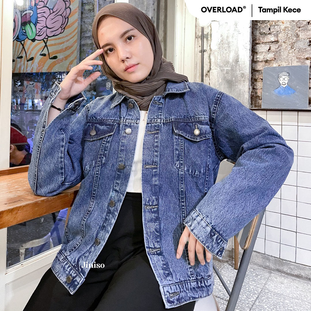 JINISO Jaket Jeans Oversize Vintage Blue Acid