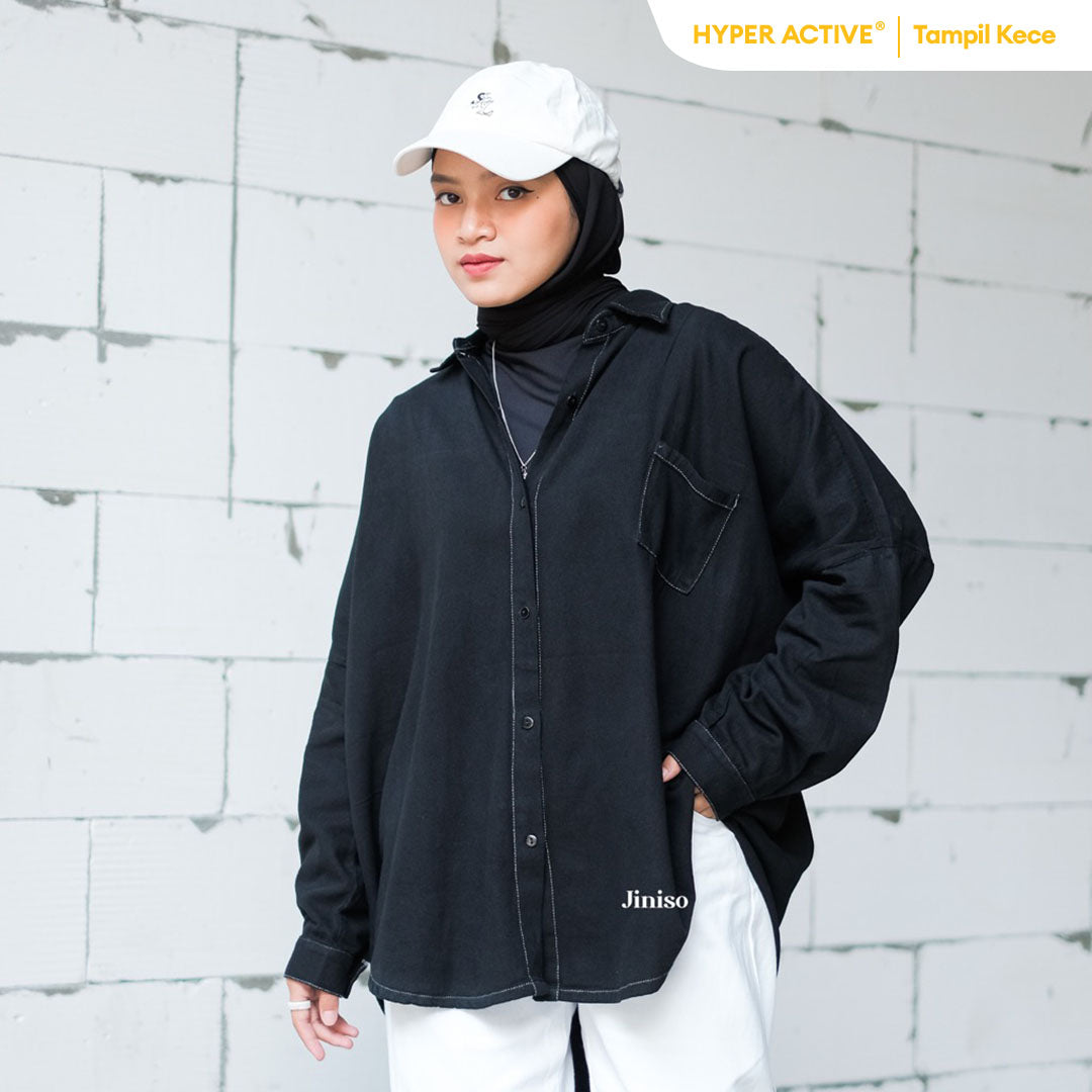 JINISO Kemeja Oversize Shirt Oreo Black HYPER ACTIVE