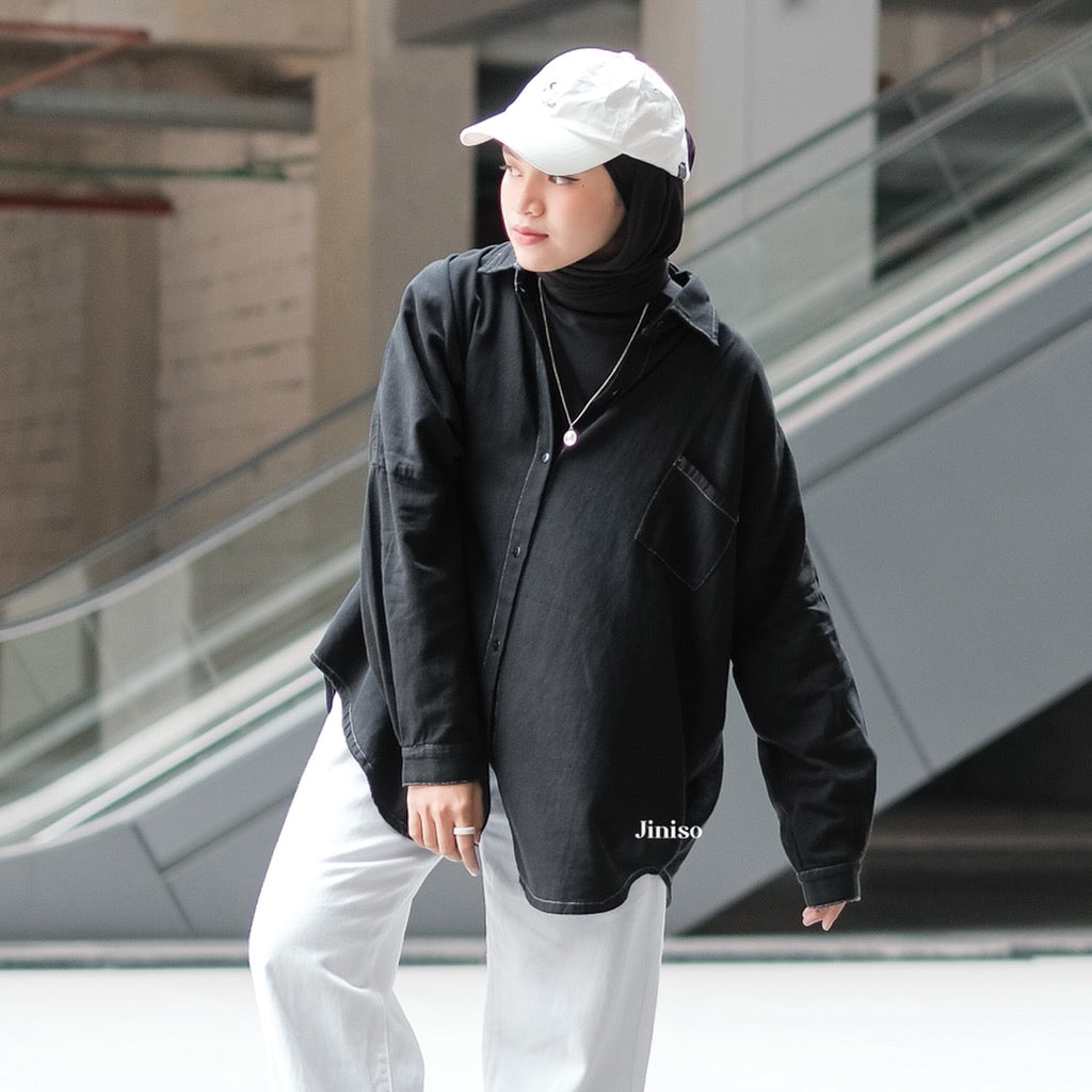 JINISO Kemeja Oversize Shirt Oreo Black HYPER ACTIVE