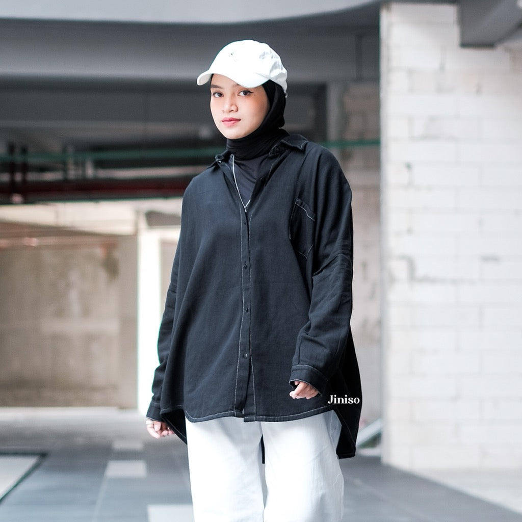 JINISO Kemeja Oversize Shirt Oreo Black HYPER ACTIVE