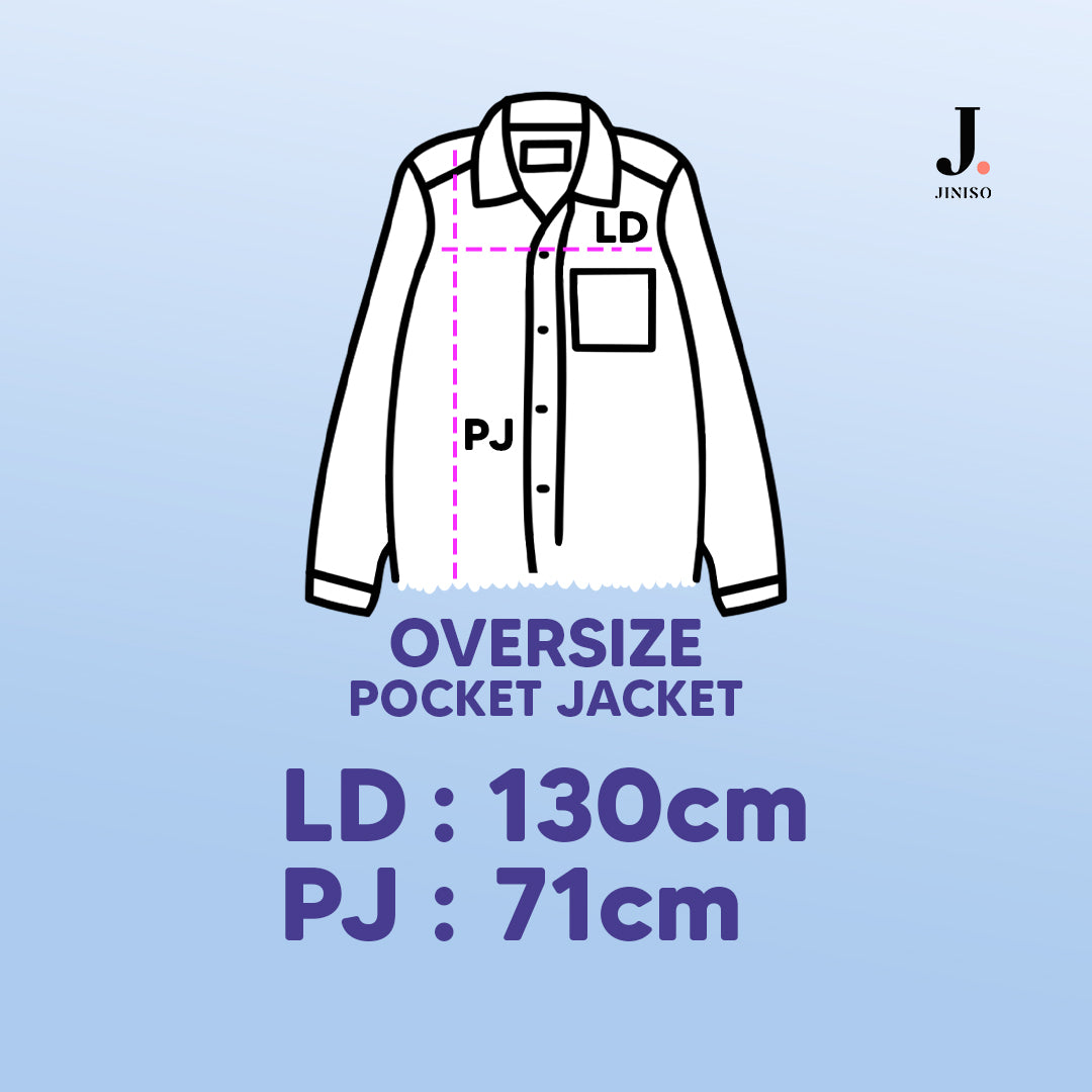 JINISO Pria Jaket Jeans Oversize Basic Pocket Black Acid