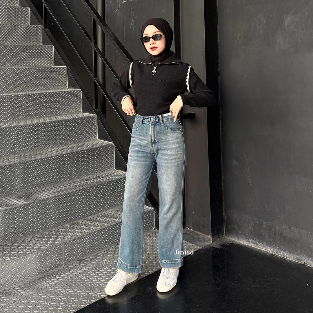 JINISO - Celana Jeans Highwaist Loose Regular dan Petite Wanita