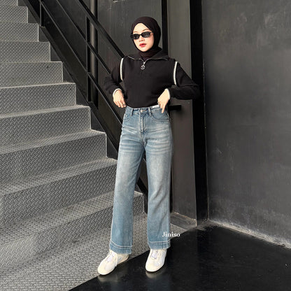 JINISO - Celana Jeans Highwaist Loose Regular dan Petite Wanita