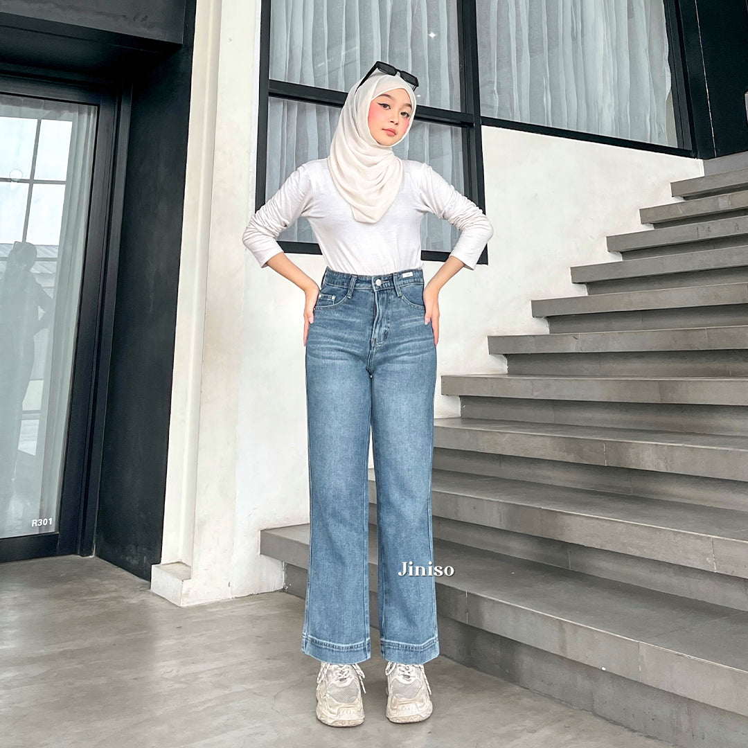 JINISO - Celana Jeans Highwaist Loose Regular dan Petite Wanita