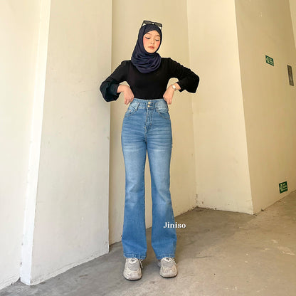 JINISO - Petite Highwaist Stretch Cutbray Jeans 121 NOIR