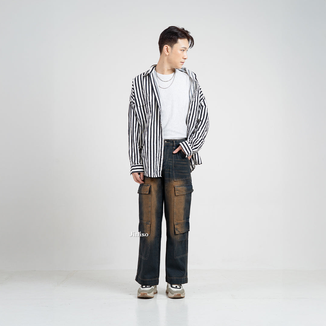 JINISO  Highwaist Cargo Loose Jeans Pria 553