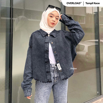 JINISO Jaket Crop Jeans Oversize Belle Basic Black Acid