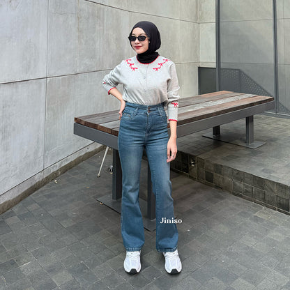 JINISO - Petite Highwaist Stretch Cutbray Jeans 122 NOIR