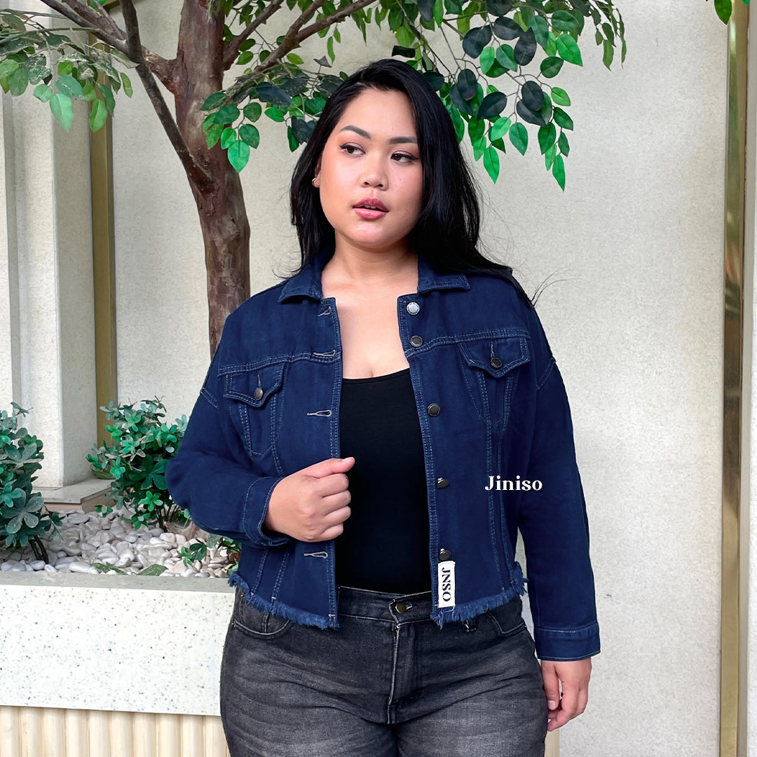JINISO Big Size Jaket Jeans Oversize Raw Trucker Blue Black