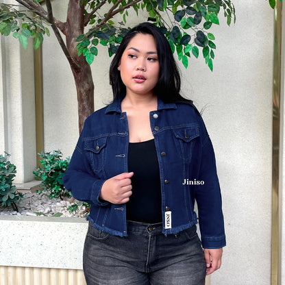 JINISO Big Size Jaket Jeans Oversize Raw Trucker Blue Black