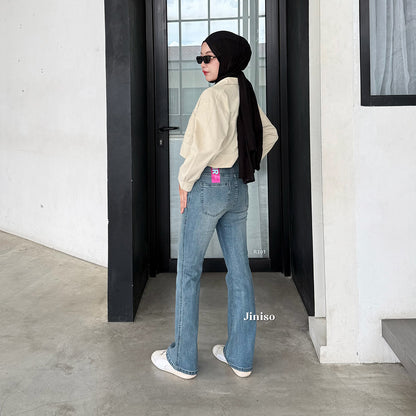 JINISO - Petite Highwaist Stretch Cutbray Jeans 123 NOIR