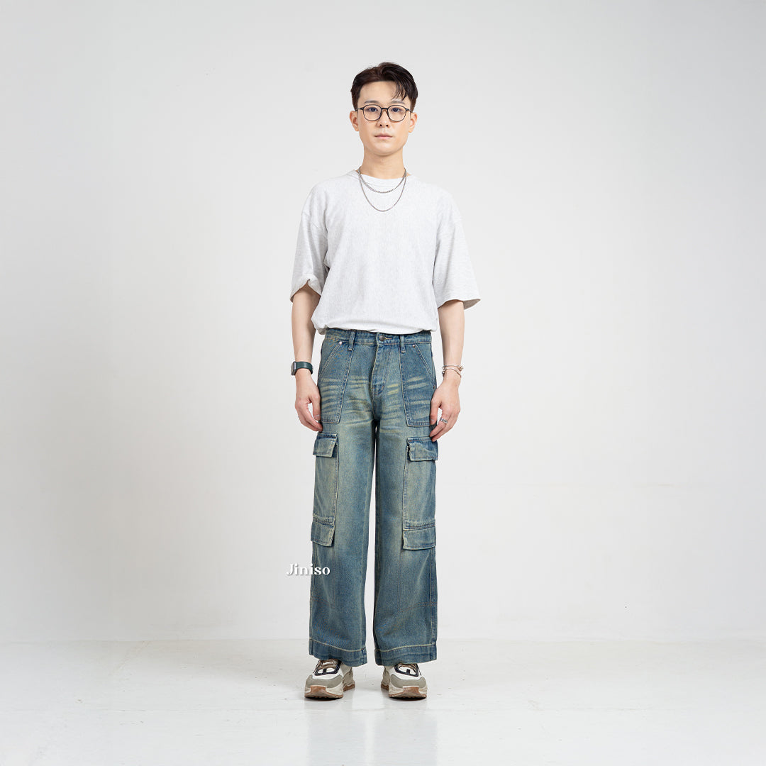JINISO  Highwaist Cargo Loose Jeans Pria 555