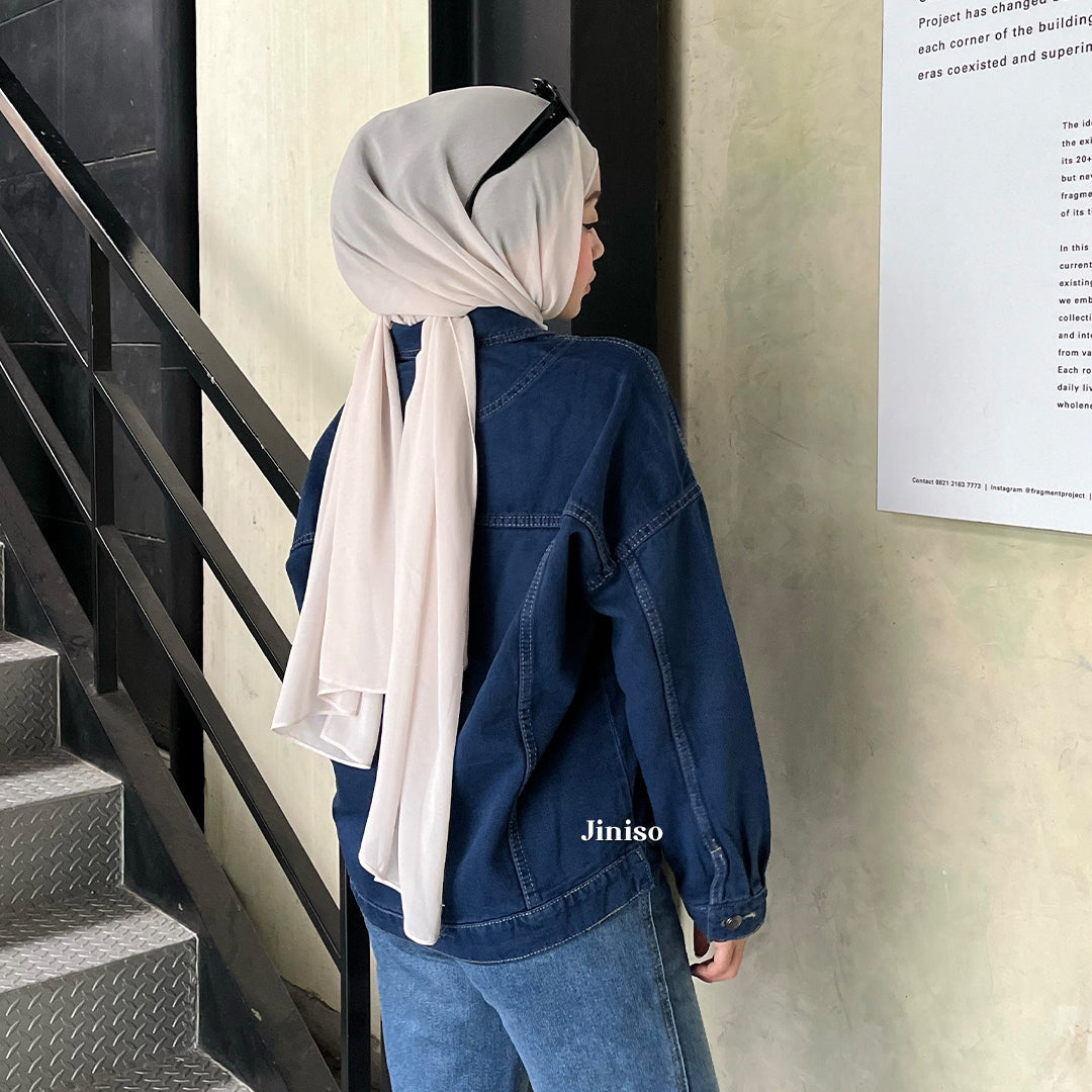 JINISO Jaket Jeans Oversize Raw Trucker Blue Black