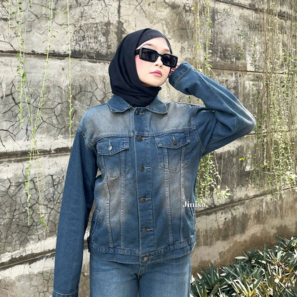 JINISO Jaket Jeans Oversize Vintage Blue Wash