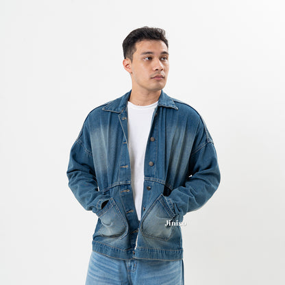 JINISO Pria Jaket Jeans Oversize Onyx Bio Spray