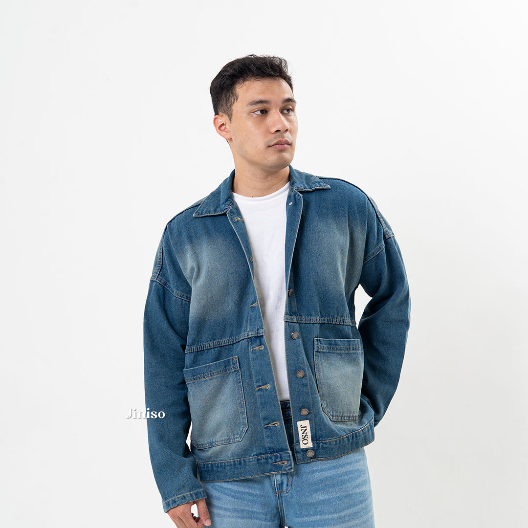 JINISO Pria Jaket Jeans Oversize Onyx Bio Spray