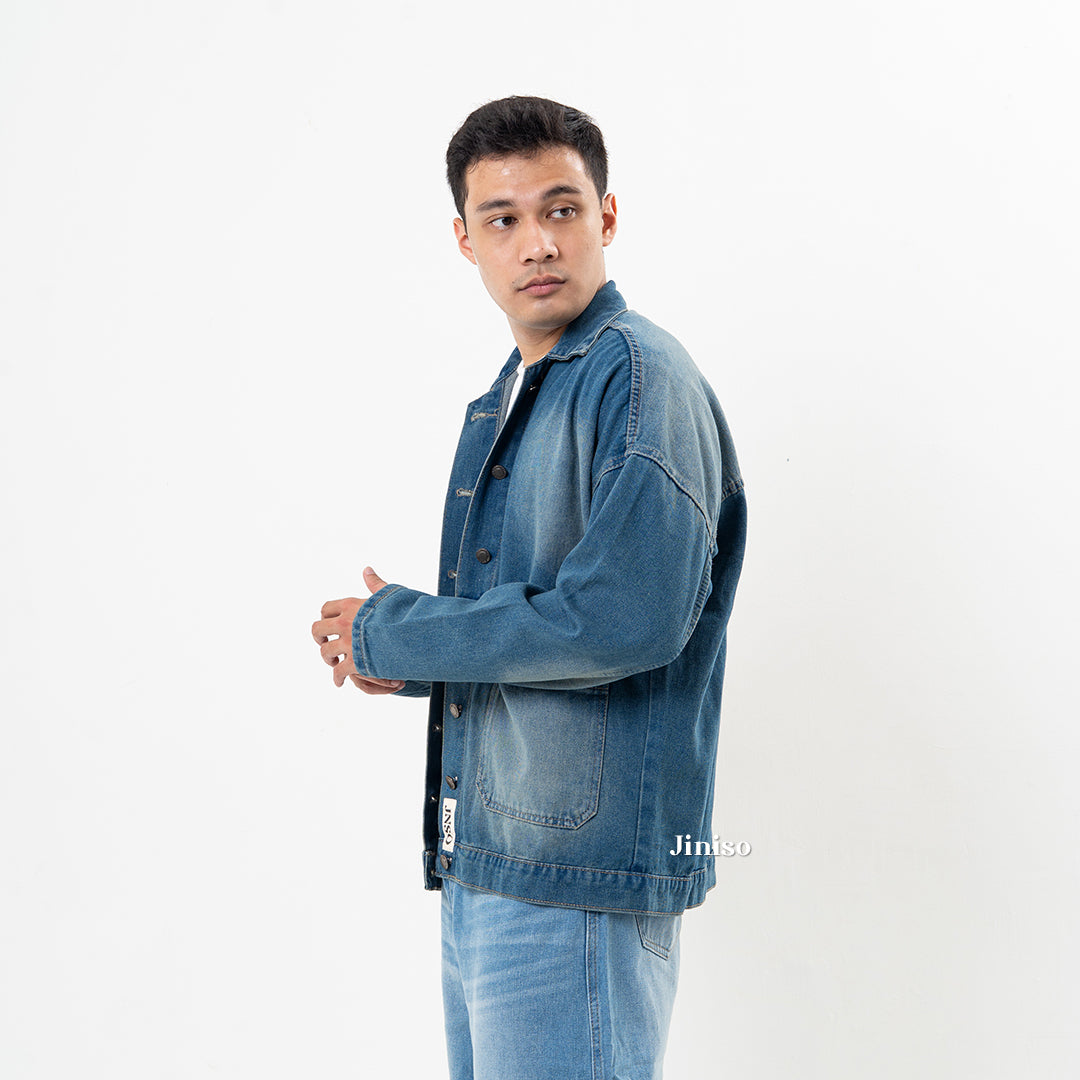 JINISO Pria Jaket Jeans Oversize Onyx Bio Spray