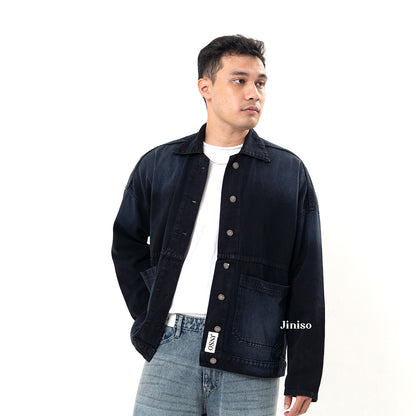JINISO Pria Jaket Jeans Oversize Onyx Black Spray