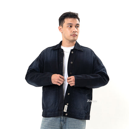 JINISO Pria Jaket Jeans Oversize Onyx Black Spray
