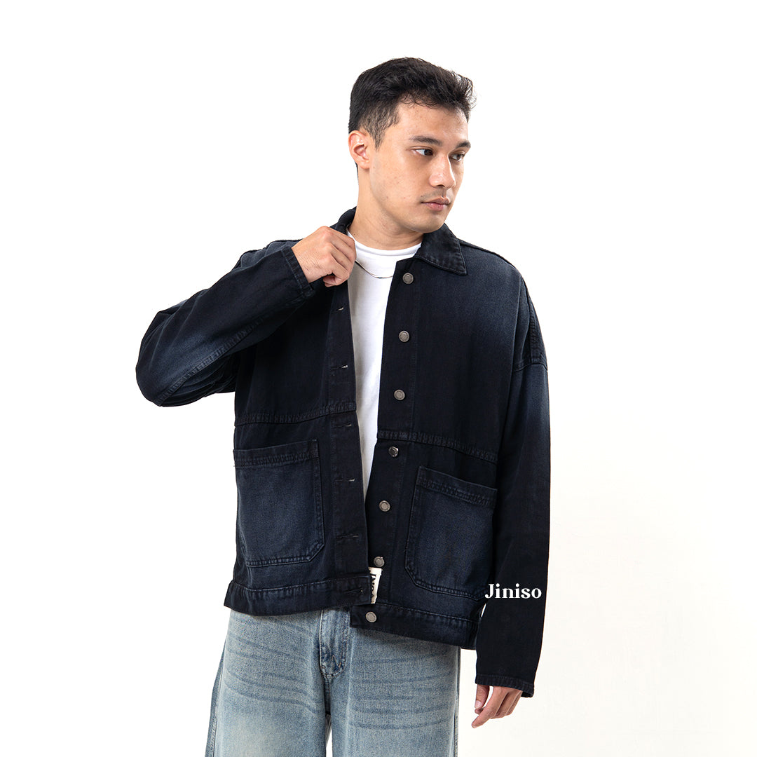 JINISO Jaket Jeans Oversize Onyx Black Spray