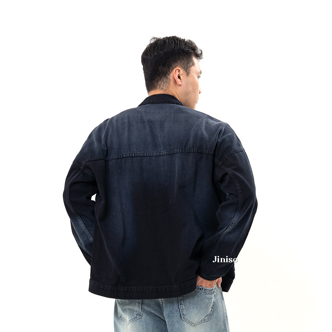 JINISO Pria Jaket Jeans Oversize Onyx Black Spray