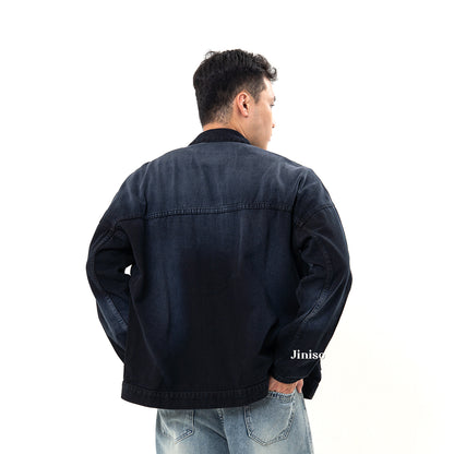 JINISO Pria Jaket Jeans Oversize Onyx Black Spray