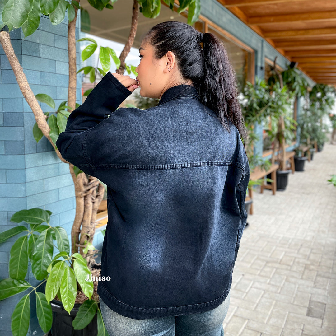 JINISO Big Size Jaket Jeans Oversize Onyx Black Spray