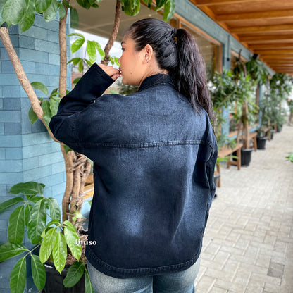 JINISO Big Size Jaket Jeans Oversize Onyx Black Spray