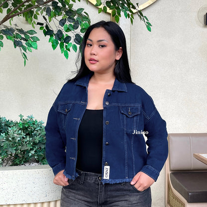 JINISO Big Size Jaket Jeans Oversize Raw Trucker Blue Black