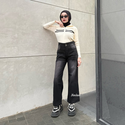 JINISO - Celana Jeans Baggy Regular dan Petite Wanita