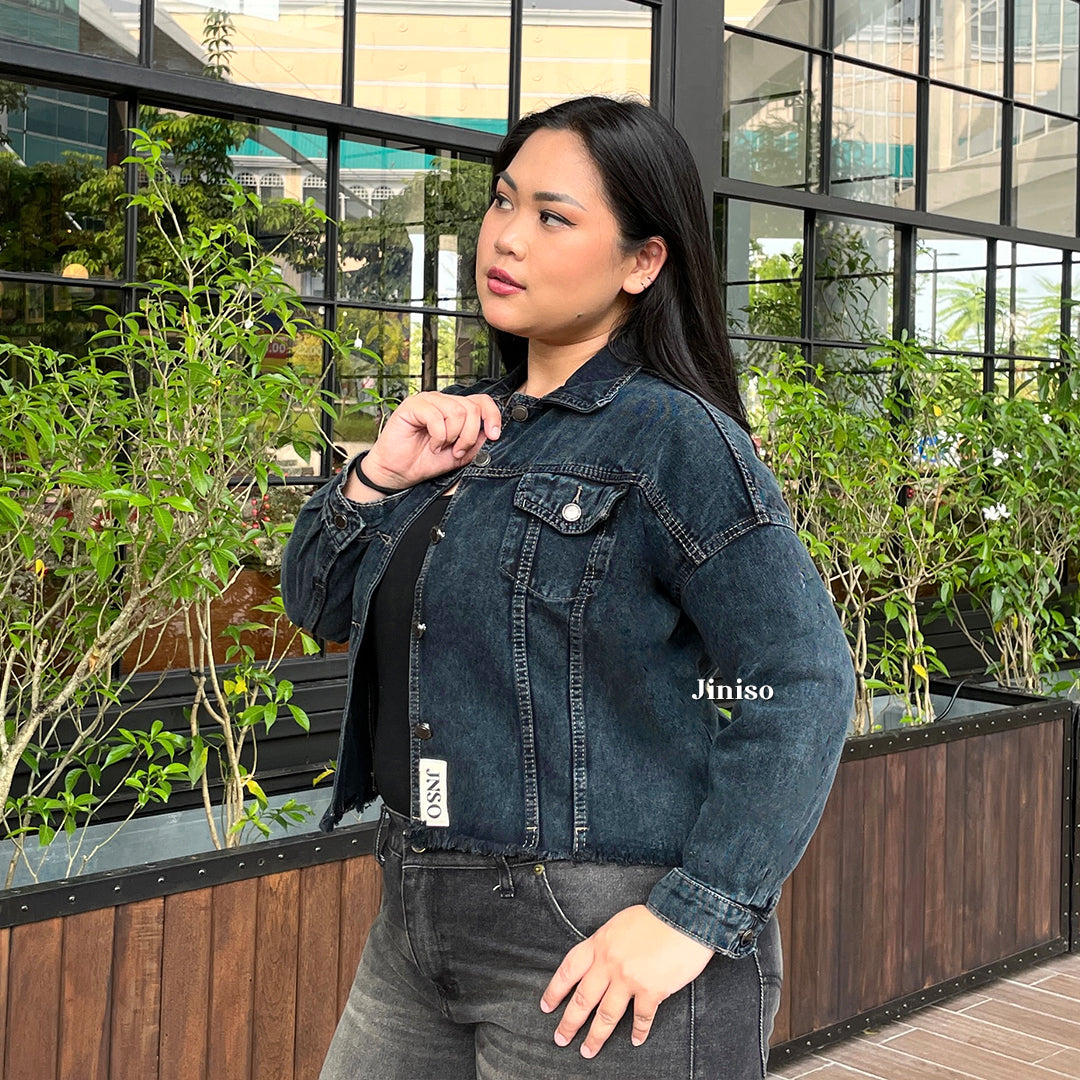 JINISO Big Size Jaket Jeans Oversize Raw Trucker Black Acid