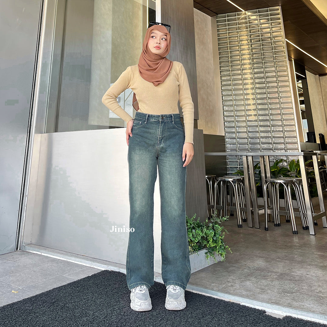 JINISO - Celana Jeans Highwaist Loose Regular dan Petite Wanita