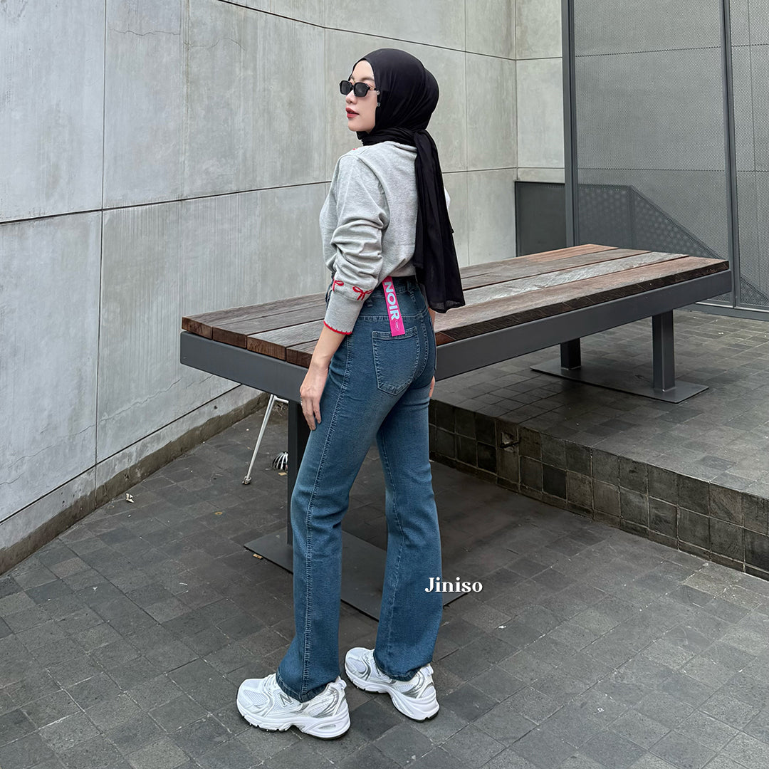 JINISO - Petite Highwaist Stretch Cutbray Jeans 122 NOIR