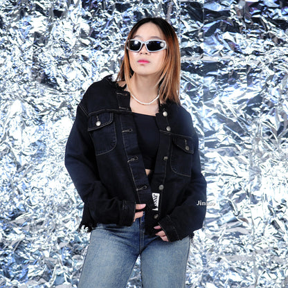 JINISO Jaket Jeans Oversize Dalma Black Oreo Gold