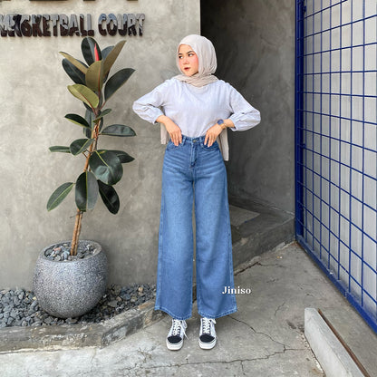 JINISO - Celana Jeans Highwaist Baggy Oversize Regular dan Panjang Wanita