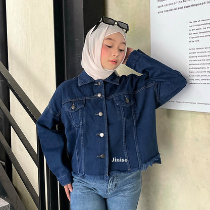 JINISO Jaket Jeans Oversize Raw Trucker Blue Black