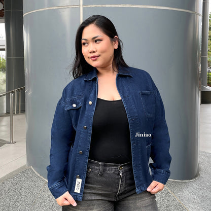 JINISO Big Size Jaket Denim Jeans Oversize WorkWear Blue Black