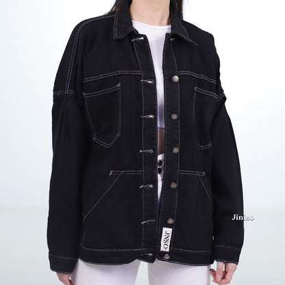 JINISO Jaket Jeans Oversize Pocket Atlas Black Oreo